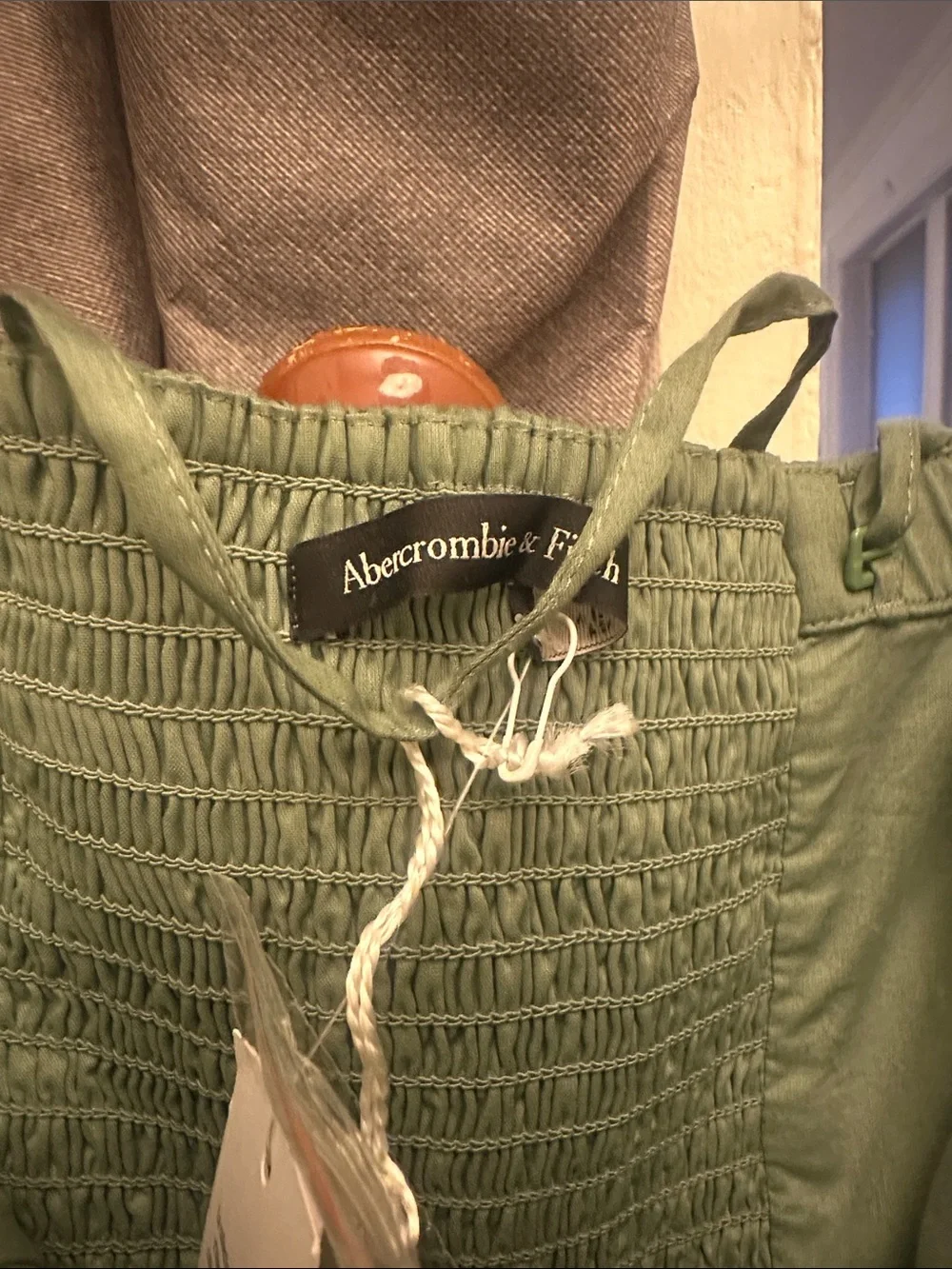 Abercrombie and Fitch Olive Green Strapless Tie-Back Midi Dress